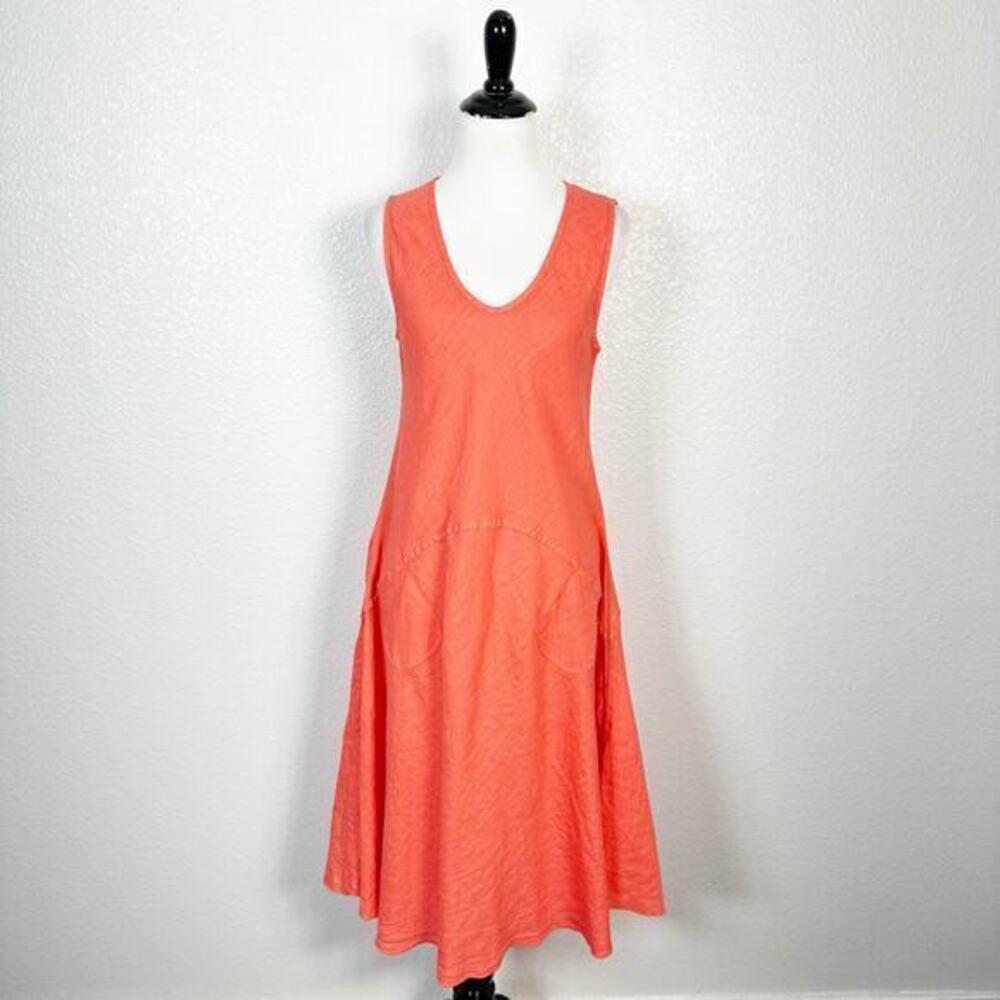 Luna Luz Ibiza Beachy Sleeveless Linen‎ Sun Dress Pockets Orange Size Small